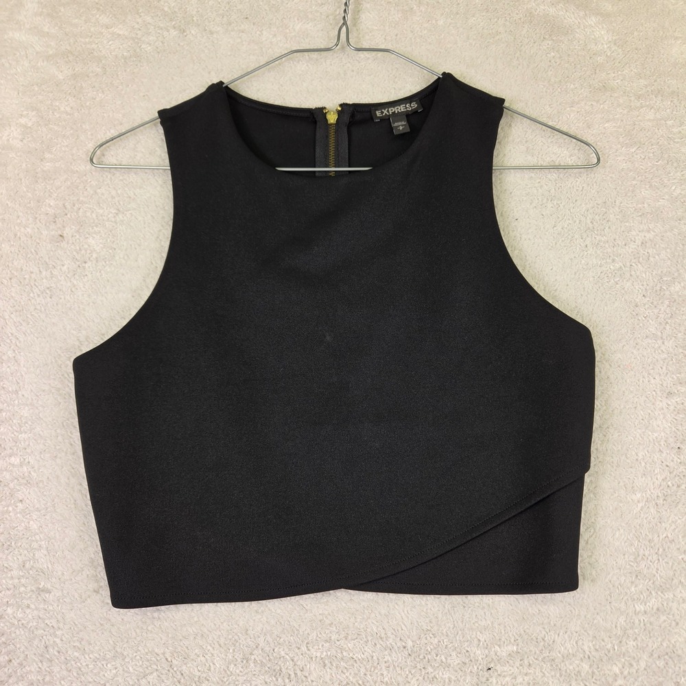 Express Womens Black Sleeveless Cutout Back Gold Zipper Crop Top Small